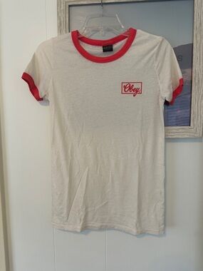 Size Small Obey Cream with Red Trim Tshirt